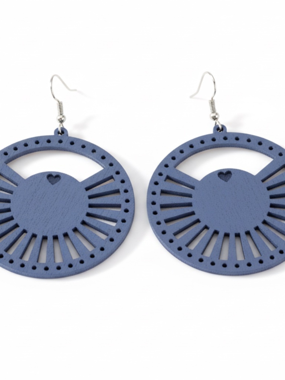 Womens‎ Round Wood Dangle Drop Blue Earrings